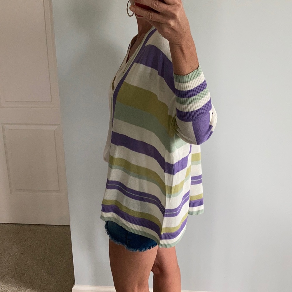 Striped Open Style Cardigan Sweater - Picture 6 of 8